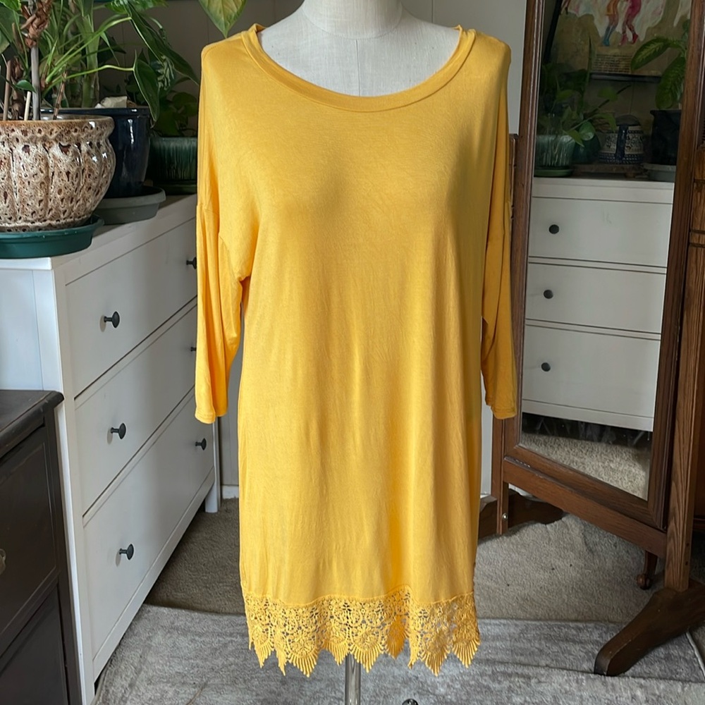 Yellow Lace Hem Women's Dress